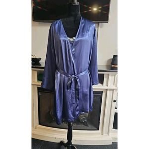 Morgan Taylor Intimates Satin Robe & Nightgown Womens Medium Blue